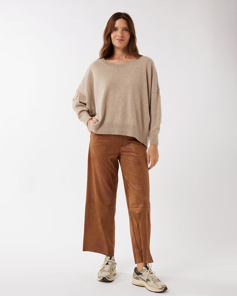 Pantalon froncé en simili cuir marron Pantalon froncé en simili cuir marron