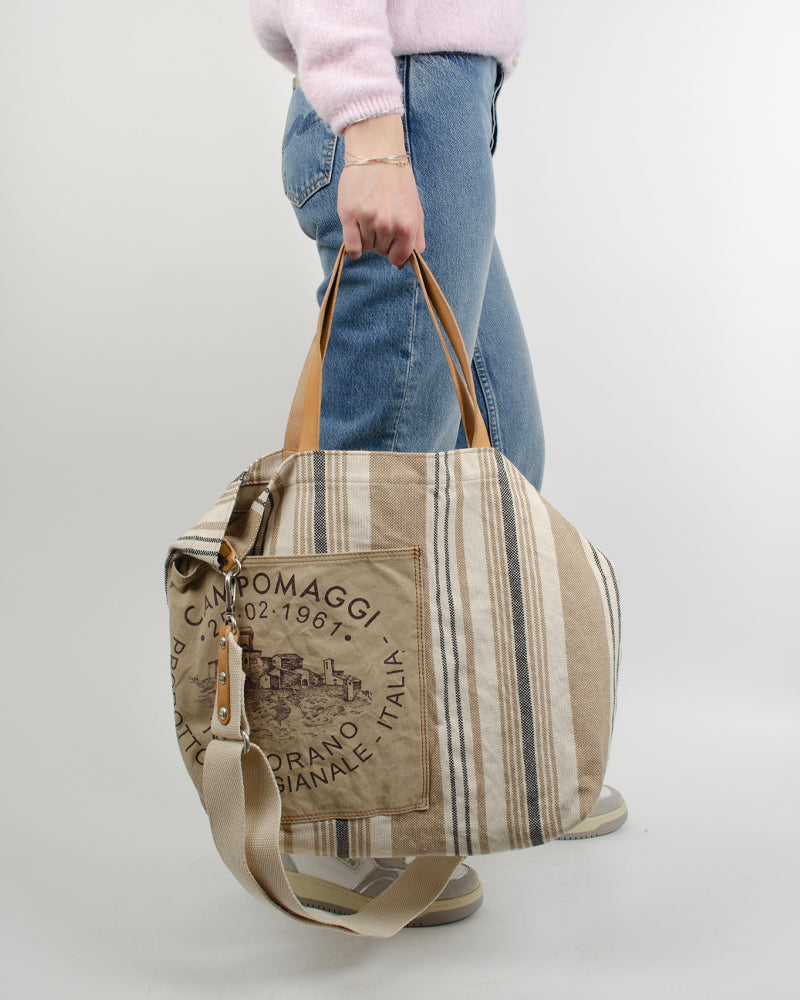 Cabas raye tissu pm campomaggi