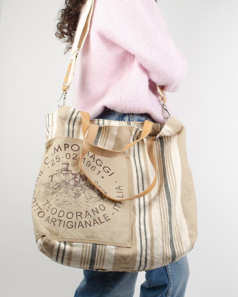 Cabas raye tissu pm campomaggi