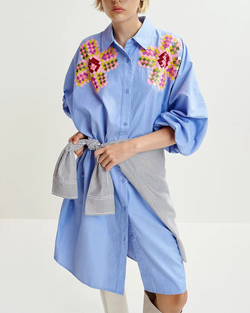 Robes & Combinaisons ESSENTIEL ANTWERP - Robe chemise rayee+seuins essentiel antwerp