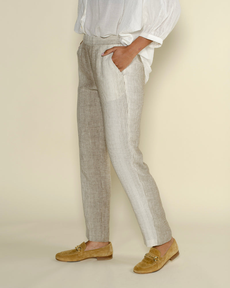 Pantalons DIEGA - Pantalon lin raye diega